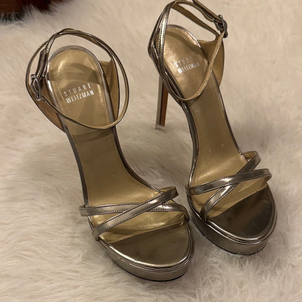 Stuart Weitzman Metallic Gold Strappy High Heel Sandals